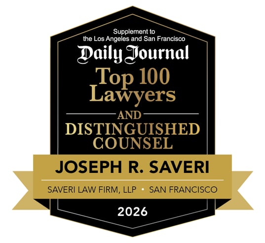 Joseph R Saveri 2026 TOP LAW + DIST COUNSEL BADGE